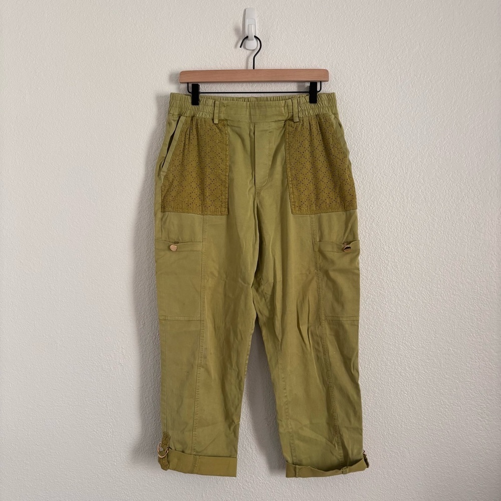 Soft Surroundings Women's Size Medium Green Mara Vista Eyelet Crop Pants